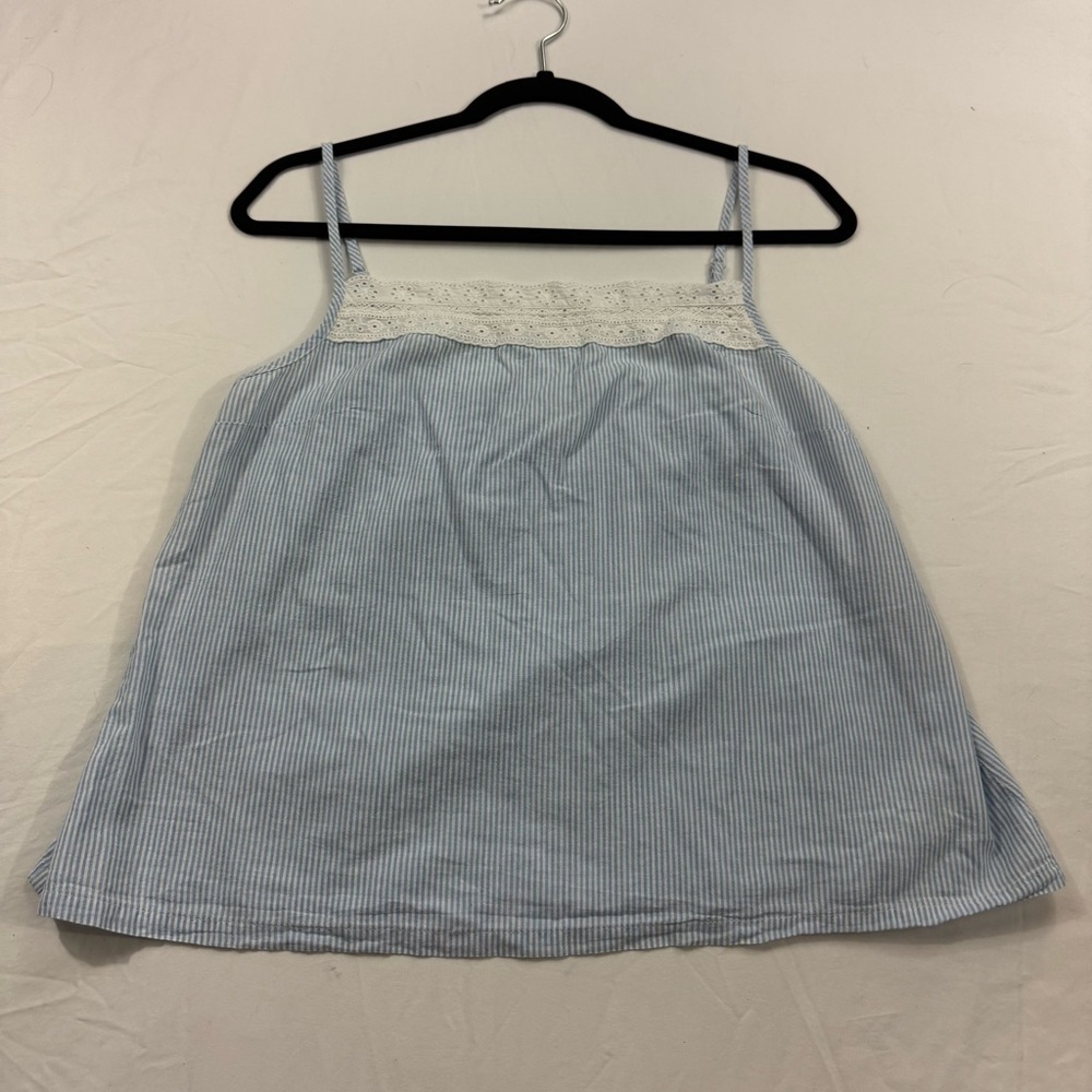 246. Shabby Chic Light Blue and White Striped Top‎ (M)
